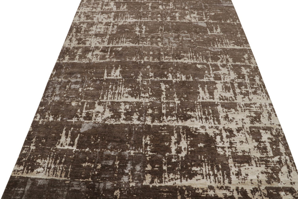 Brown Abstract Rug with Geometric Pattern