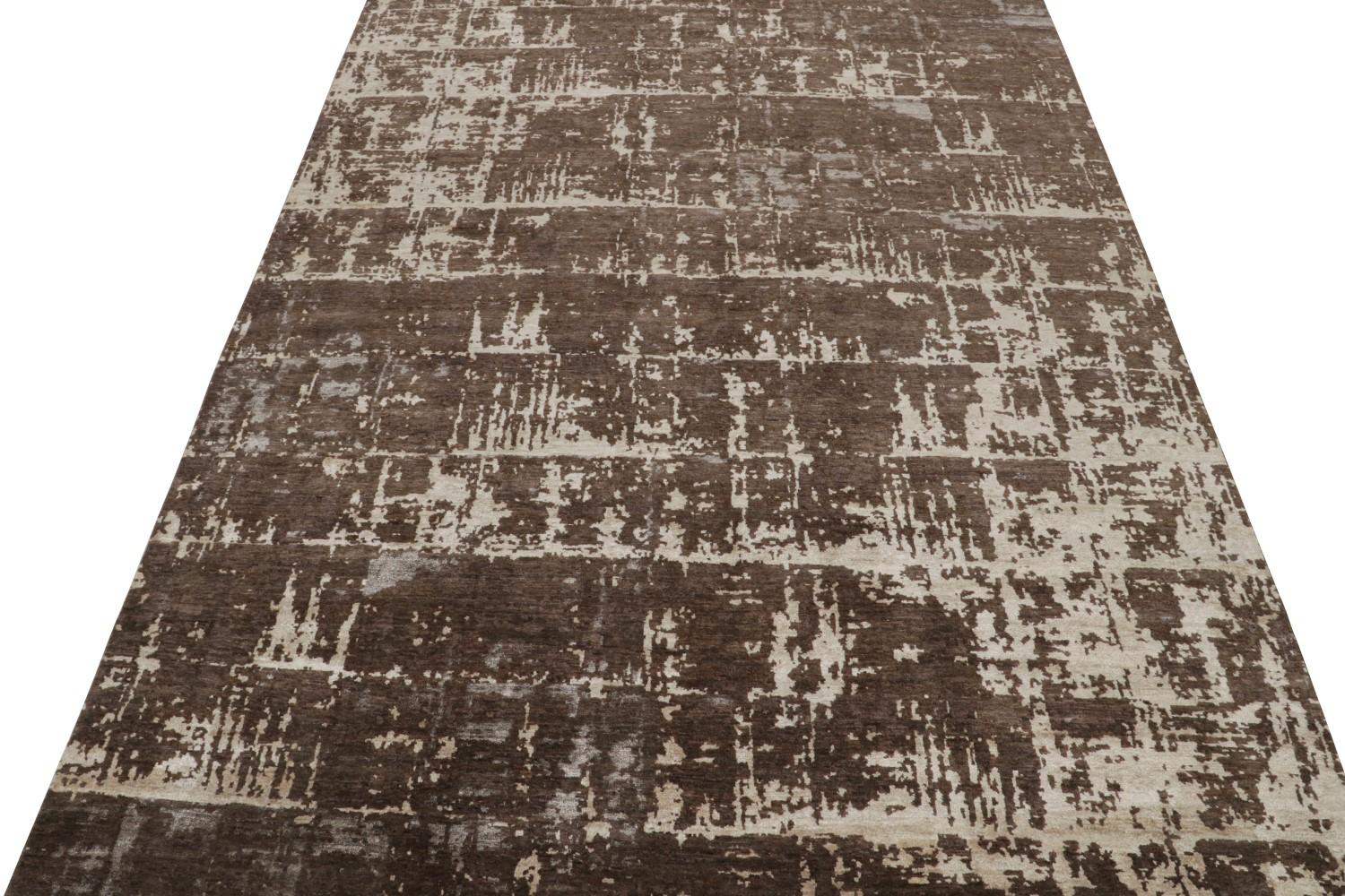 Brown Abstract Rug with Geometric Pattern