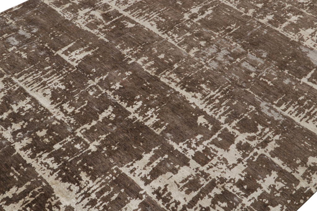 Brown Abstract Rug with Geometric Pattern