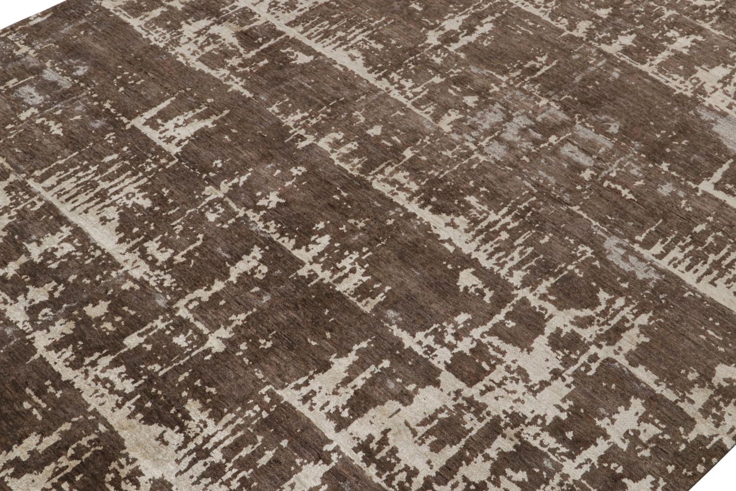 Brown Abstract Rug with Geometric Pattern
