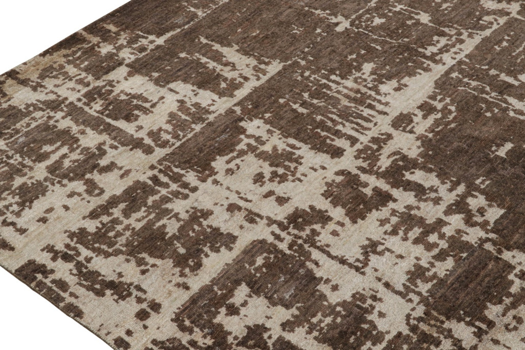 Brown Abstract Rug with Geometric Pattern