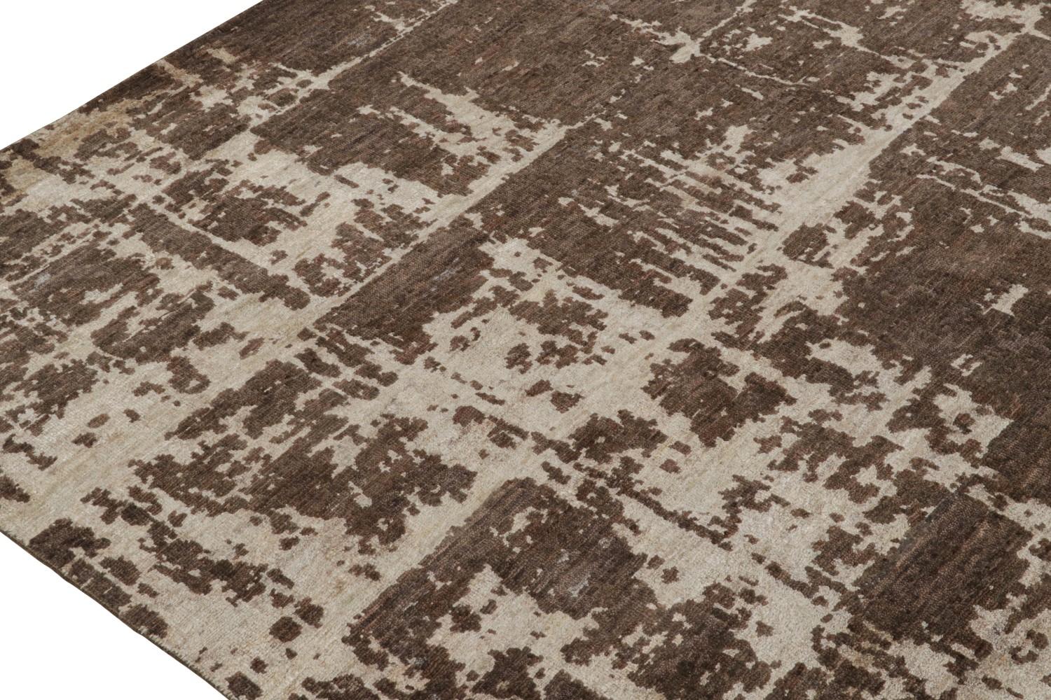 Brown Abstract Rug with Geometric Pattern
