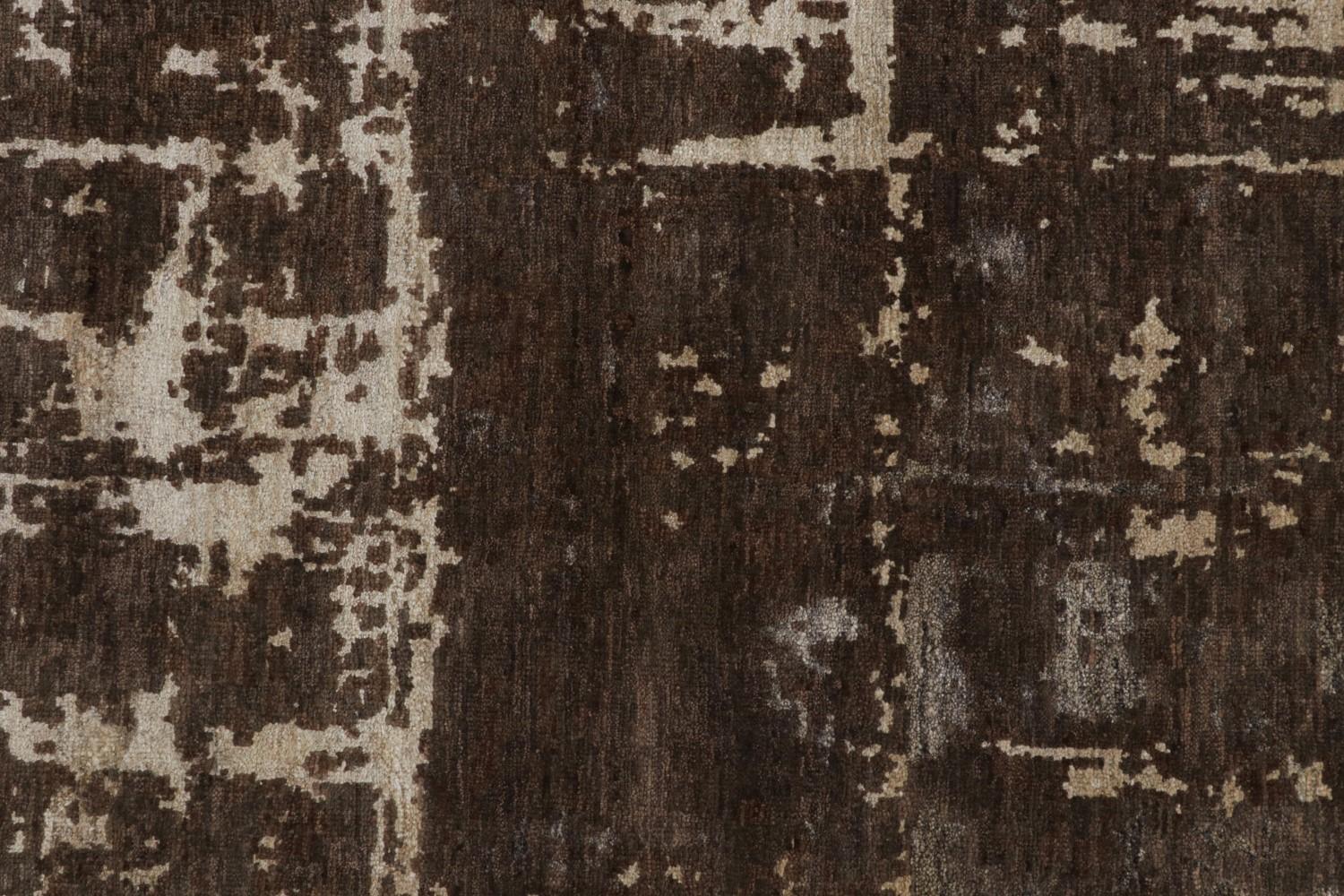 Brown Abstract Rug with Geometric Pattern