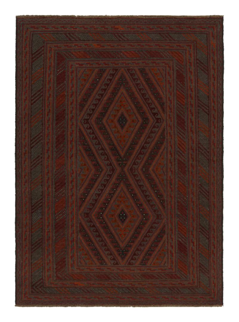 Afghani Tribal Rug in Red Geometric Pattern