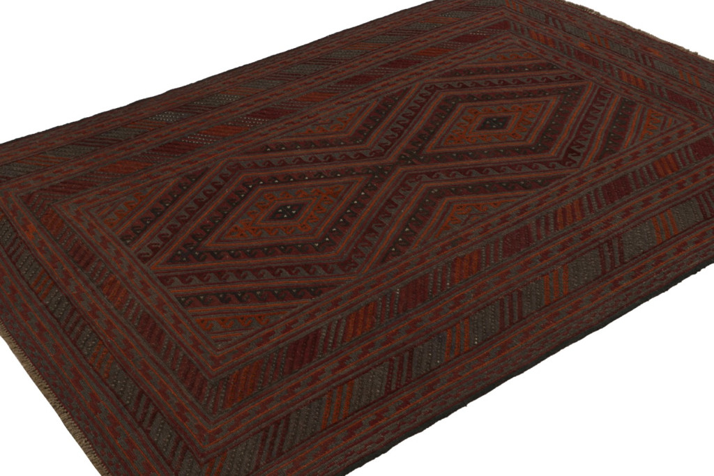 Afghani Tribal Rug in Red Geometric Pattern