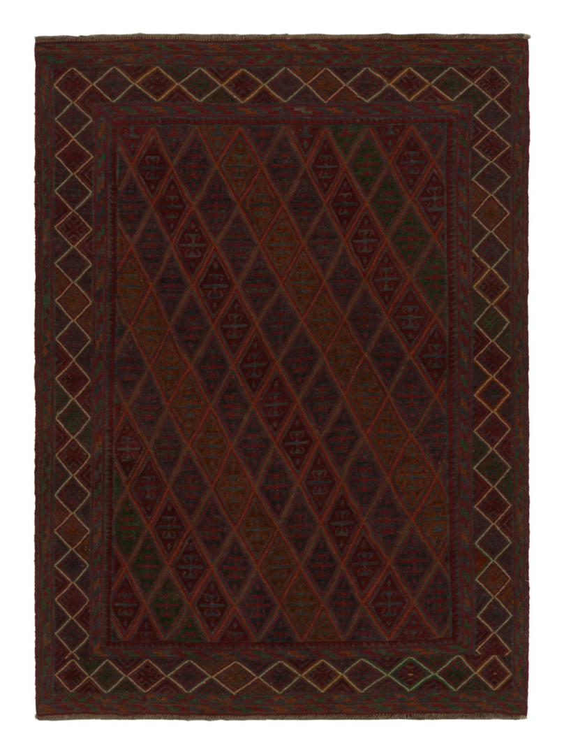 Afghani Tribal Rug in Red Geometric Pattern