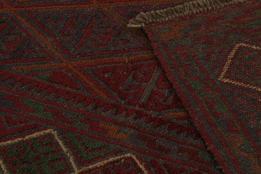 Afghani Tribal Rug in Red Geometric Pattern