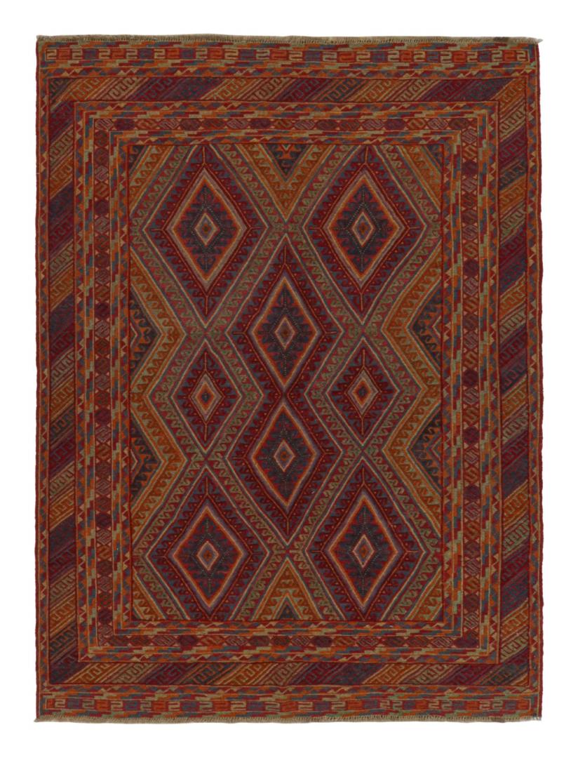 Afghani Tribal Rug in Red Geometric Pattern