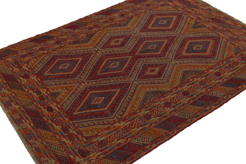 Afghani Tribal Rug in Red Geometric Pattern