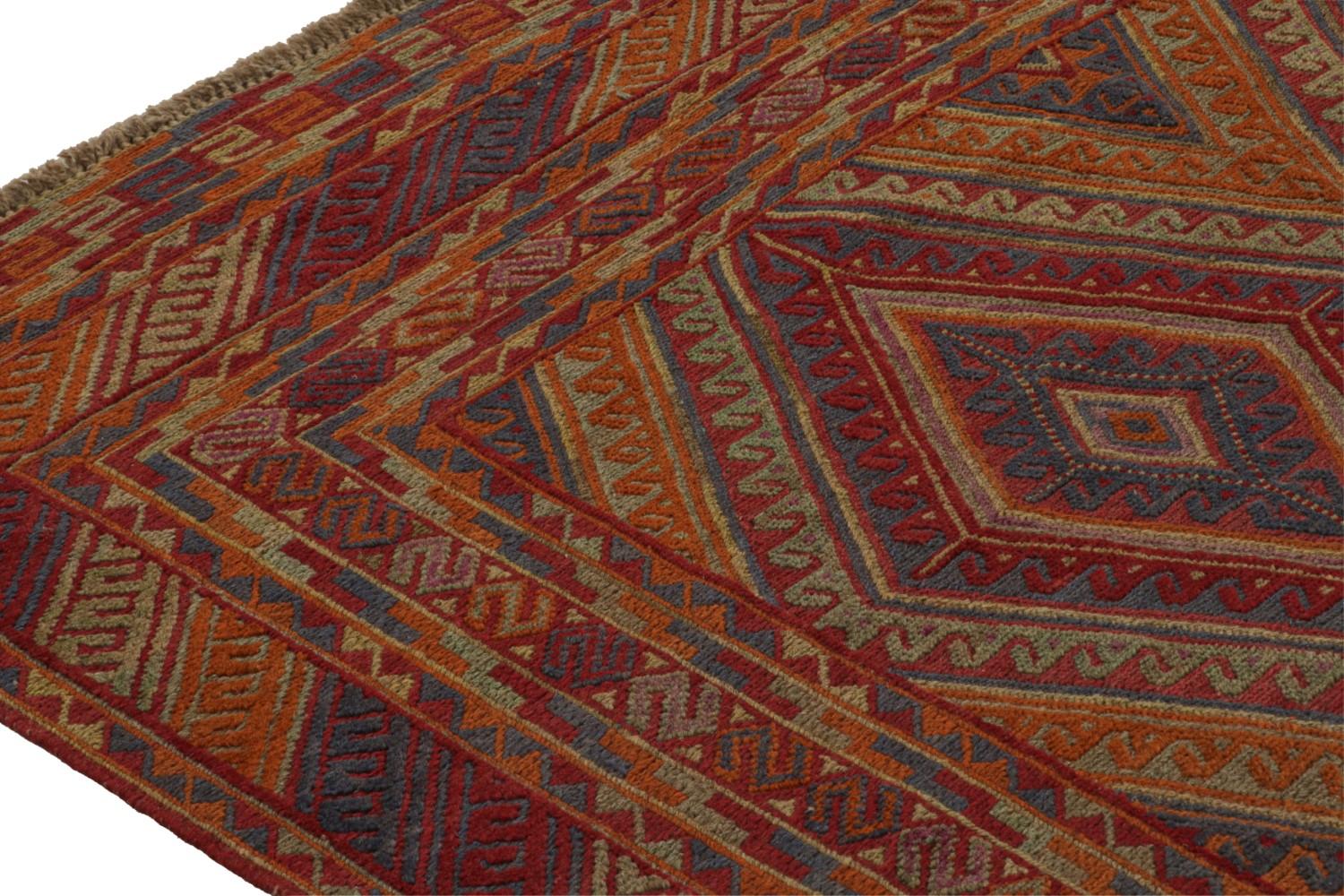 Afghani Tribal Rug in Red Geometric Pattern