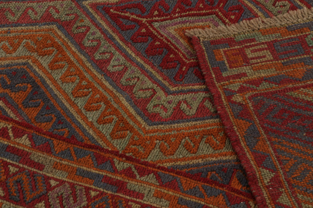 Afghani Tribal Rug in Red Geometric Pattern
