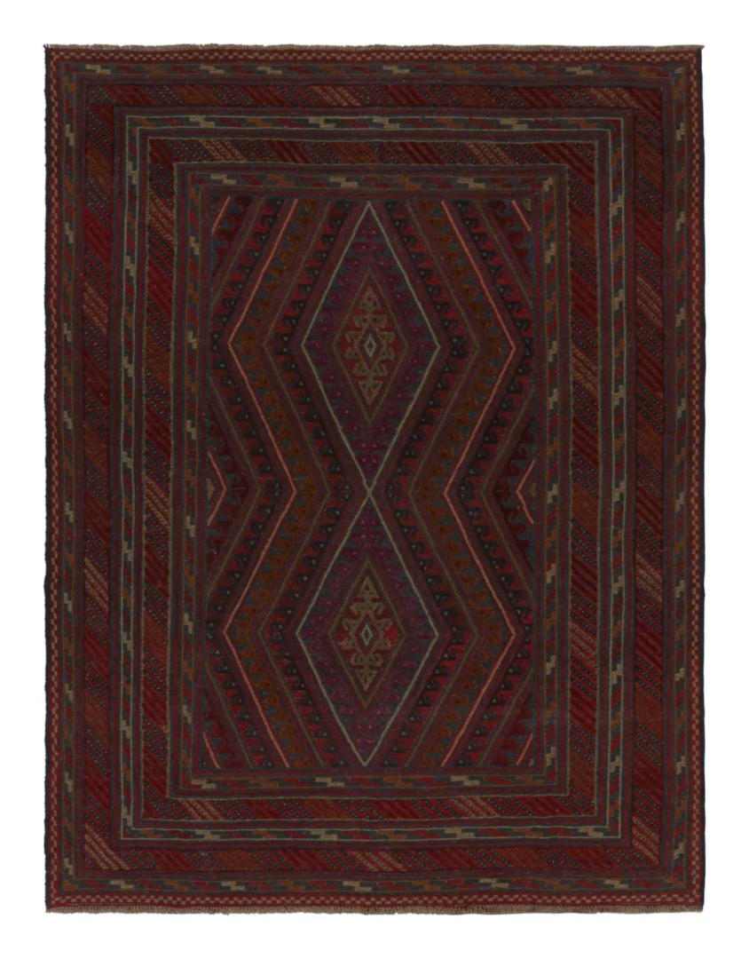 Afghani Tribal Rug in Red Geometric Pattern
