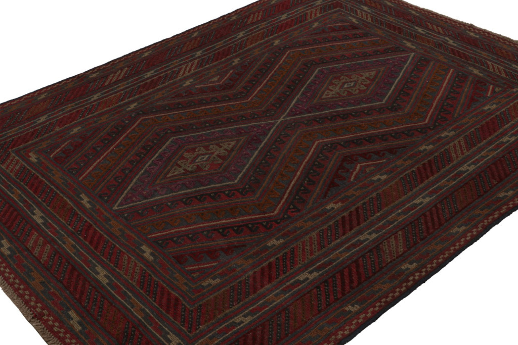 Afghani Tribal Rug in Red Geometric Pattern