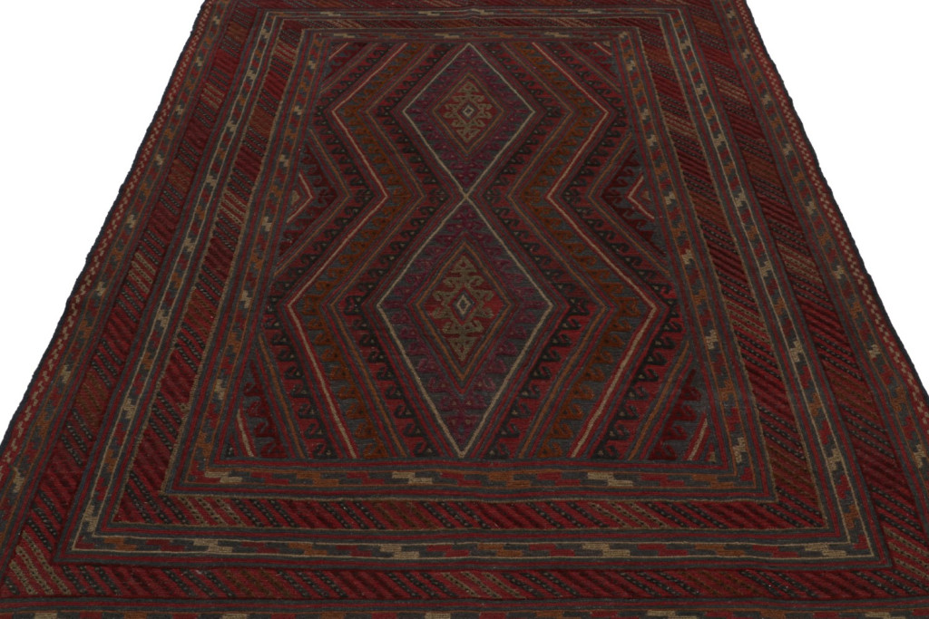 Afghani Tribal Rug in Red Geometric Pattern