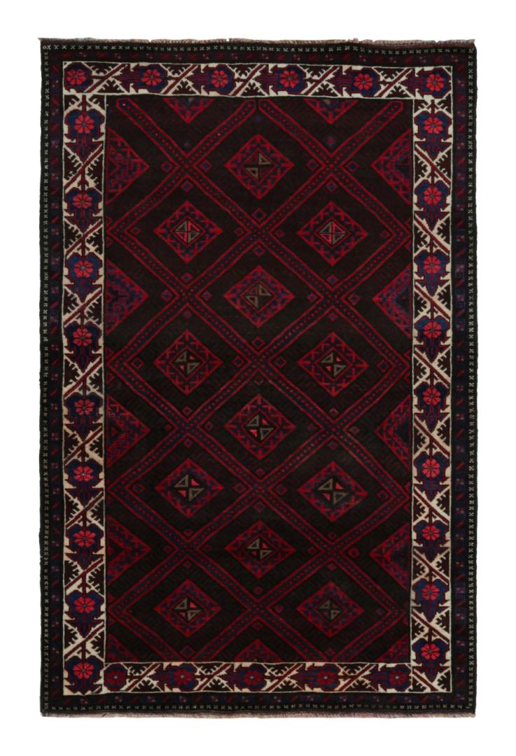 Afghani Tribal Rug in Red Geometric Pattern