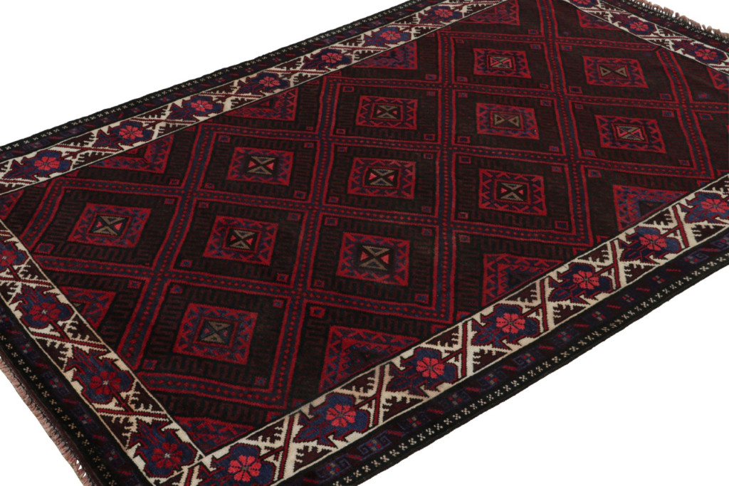 Afghani Tribal Rug in Red Geometric Pattern