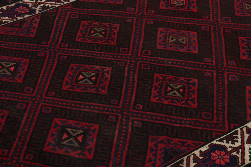 Afghani Tribal Rug in Red Geometric Pattern