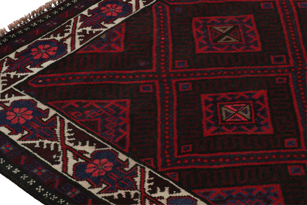 Afghani Tribal Rug in Red Geometric Pattern