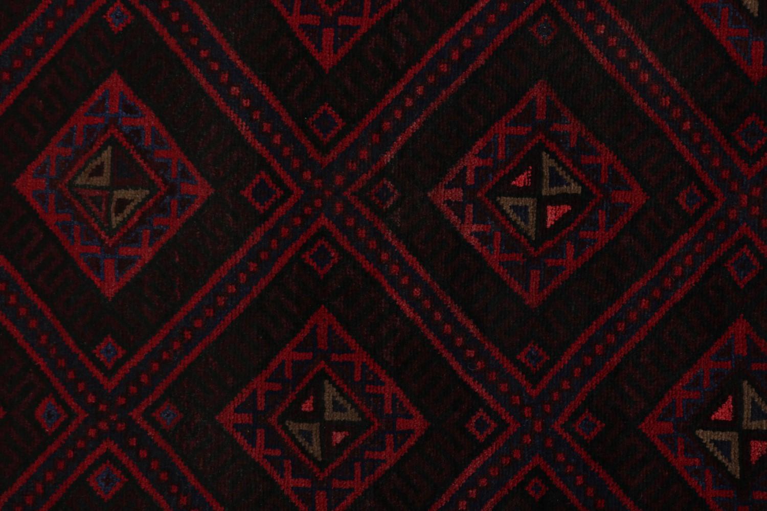 Afghani Tribal Rug in Red Geometric Pattern
