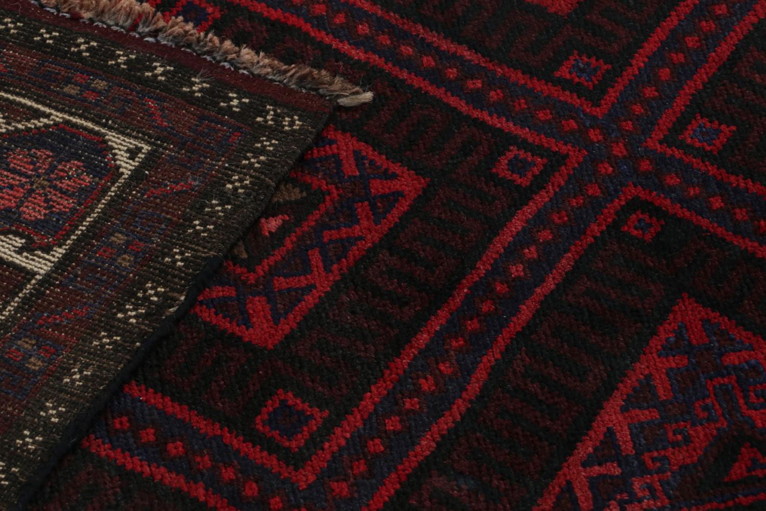 Afghani Tribal Rug in Red Geometric Pattern