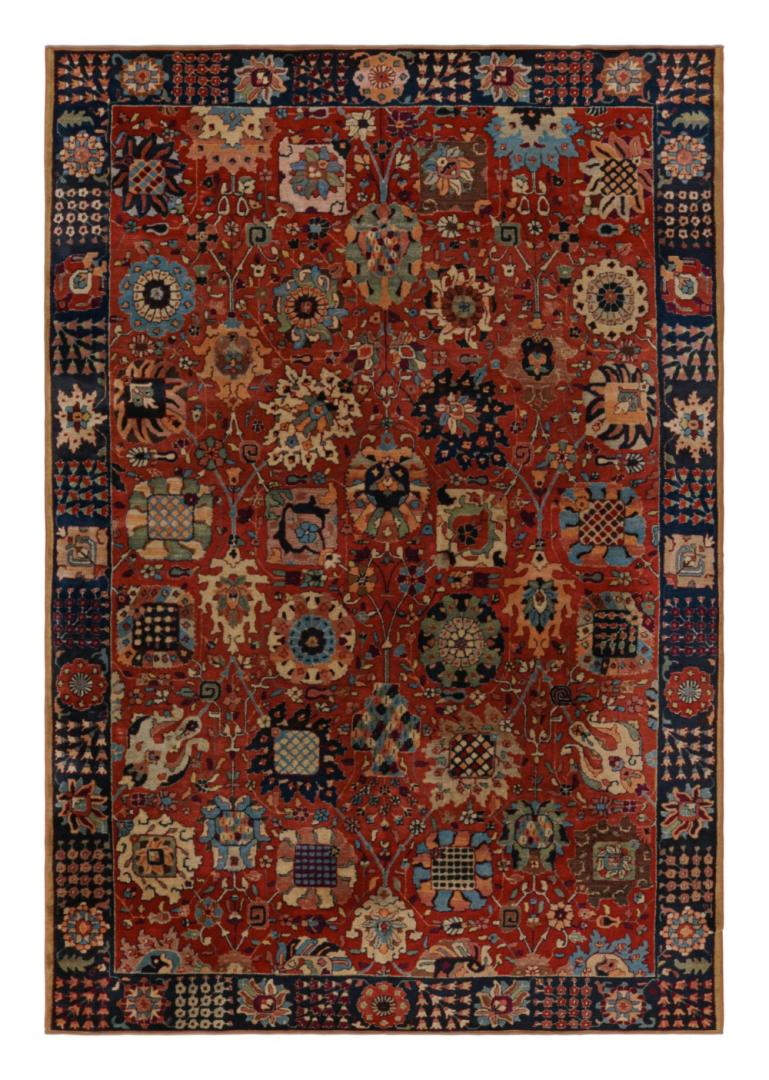 Antique Handmade Hooked Rug with Floral Pattern