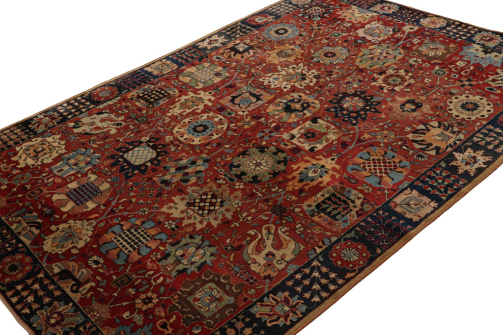 Antique Handmade Hooked Rug with Floral Pattern
