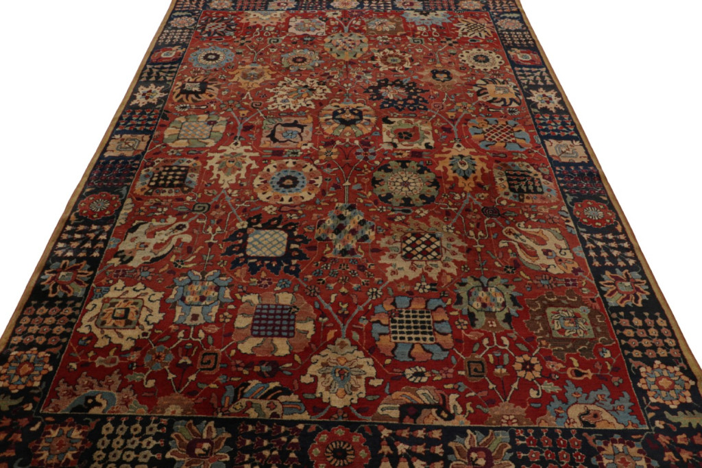 Antique Handmade Hooked Rug with Floral Pattern