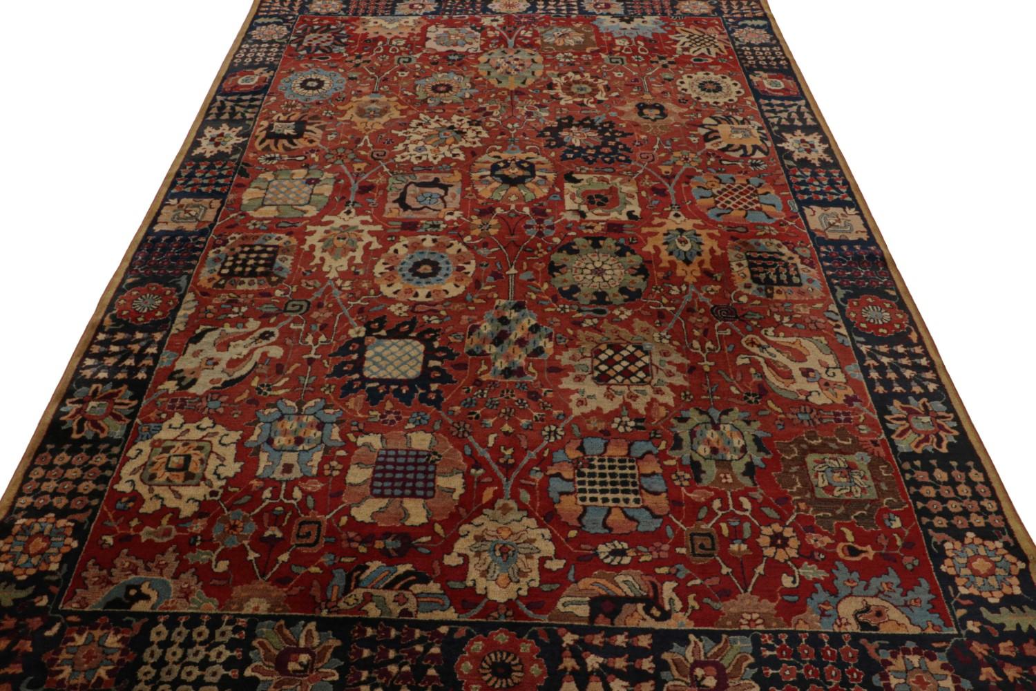 Antique Handmade Hooked Rug with Floral Pattern