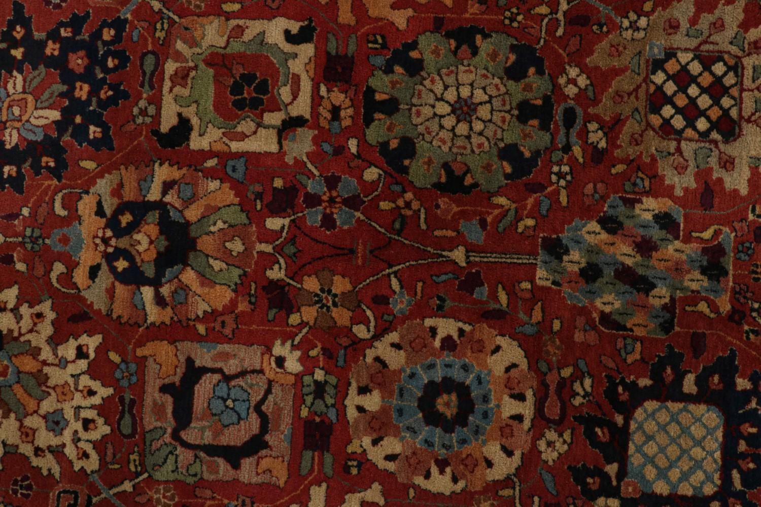 Antique Handmade Hooked Rug with Floral Pattern