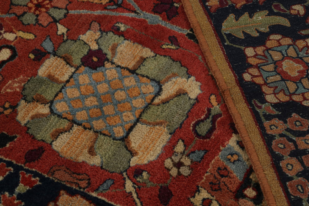 Antique Handmade Hooked Rug with Floral Pattern