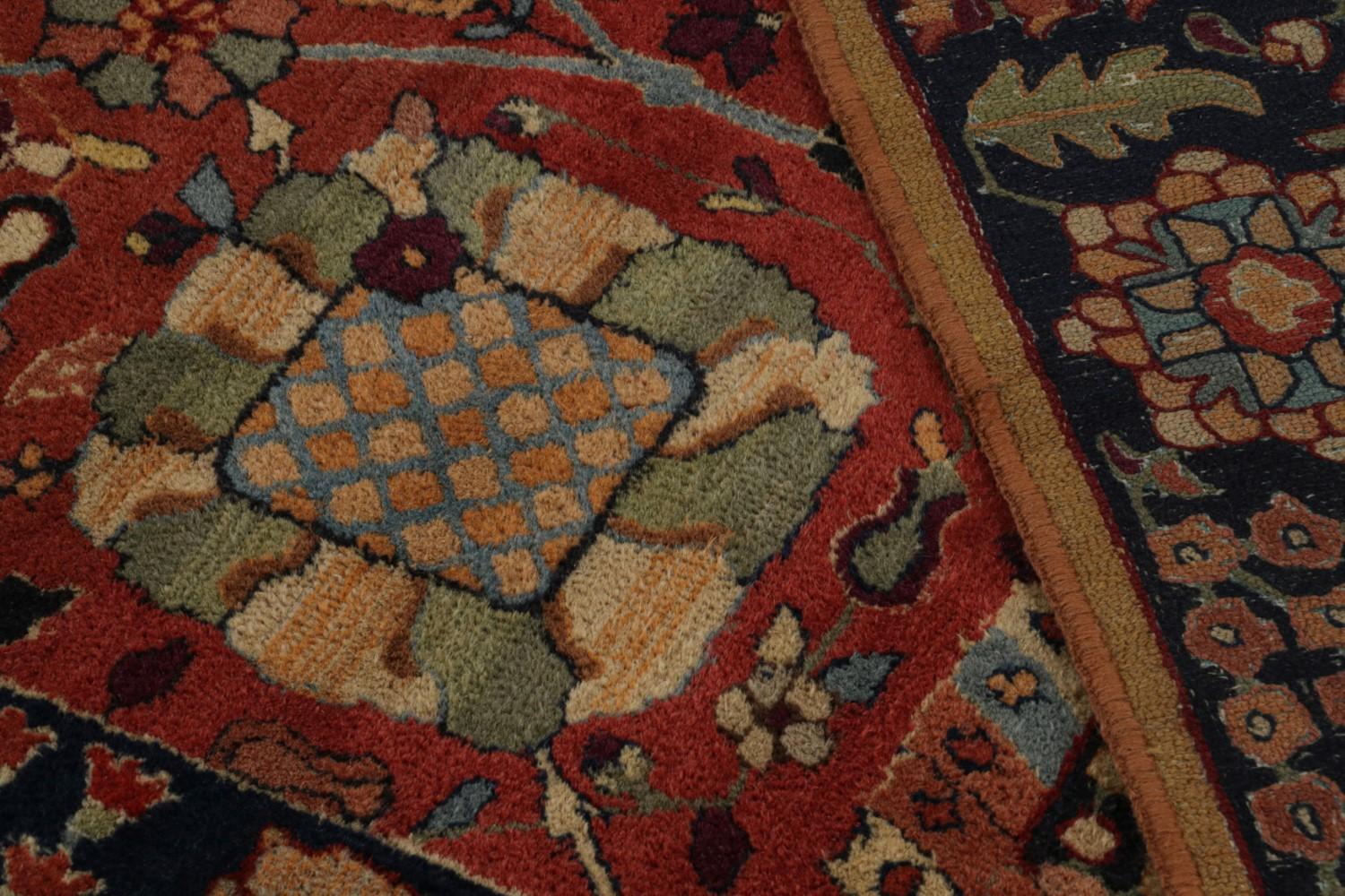 Antique Handmade Hooked Rug with Floral Pattern