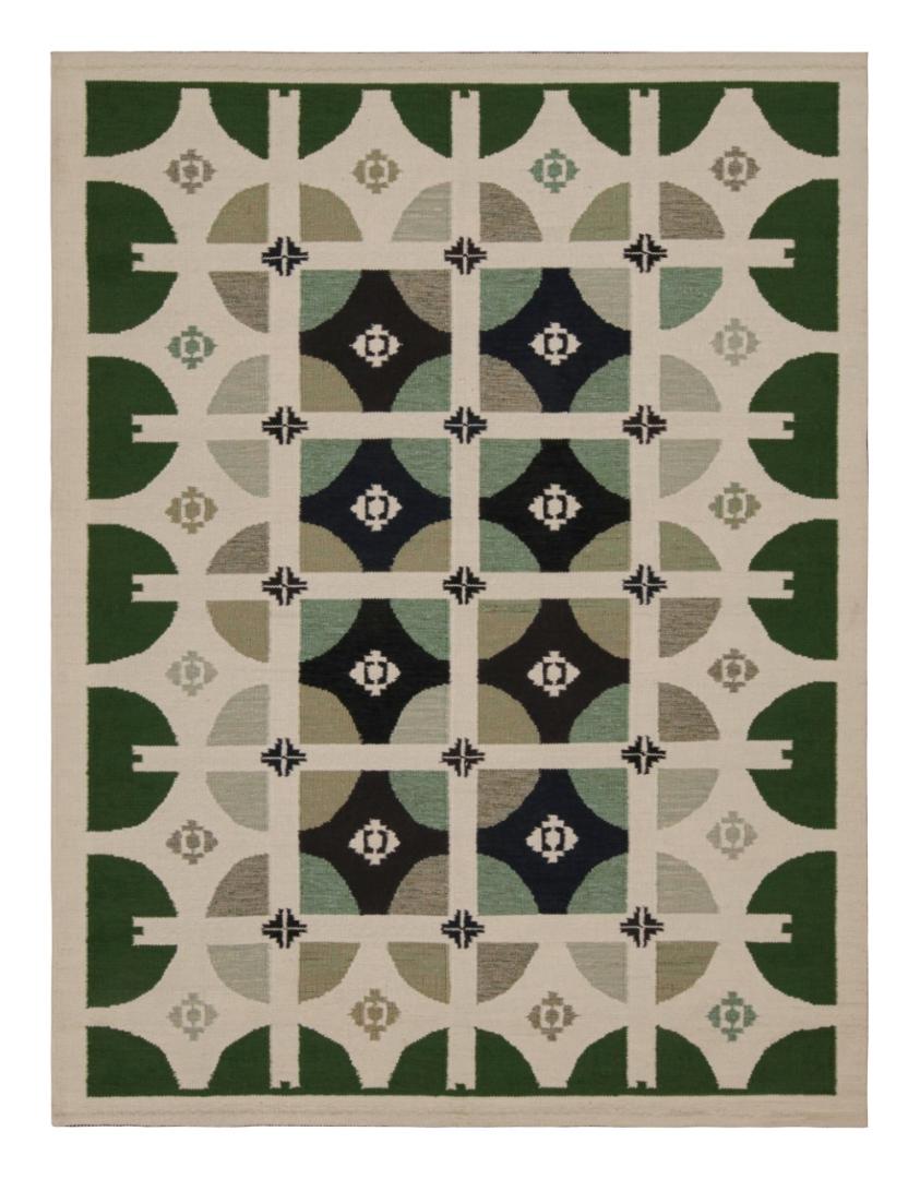 Custom Scandinavian Kilim Rug Green Geometric