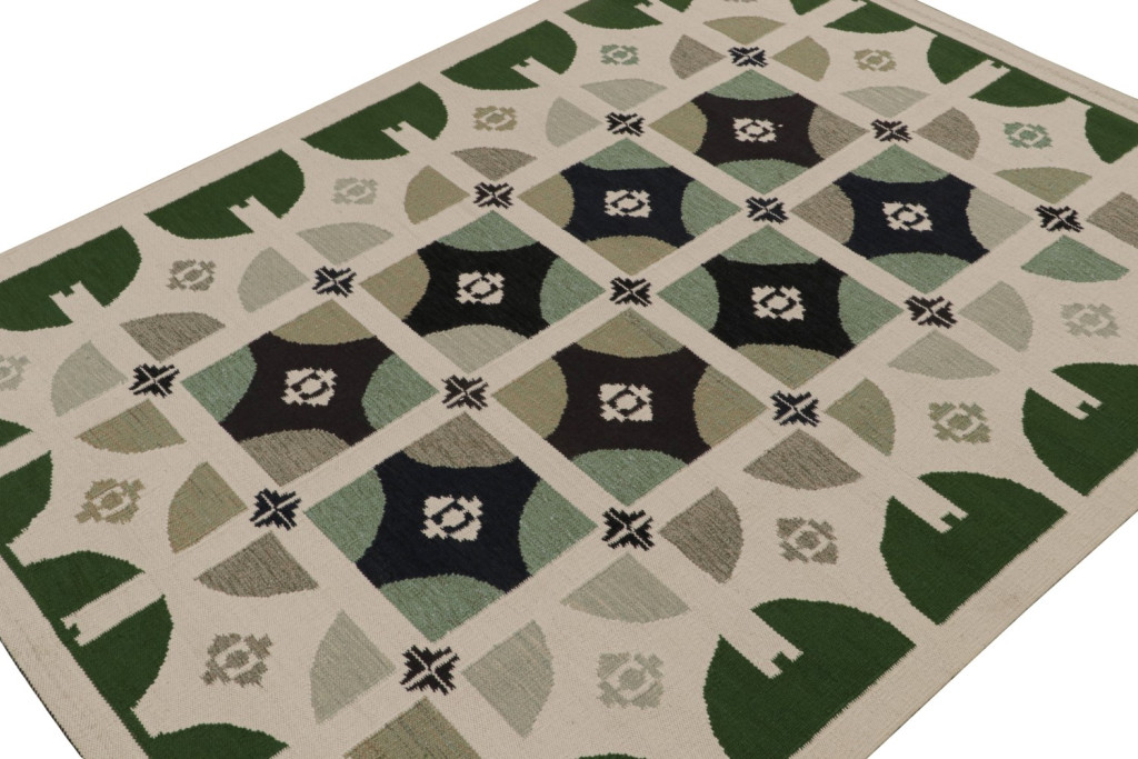 Custom Scandinavian Kilim Rug Green Geometric