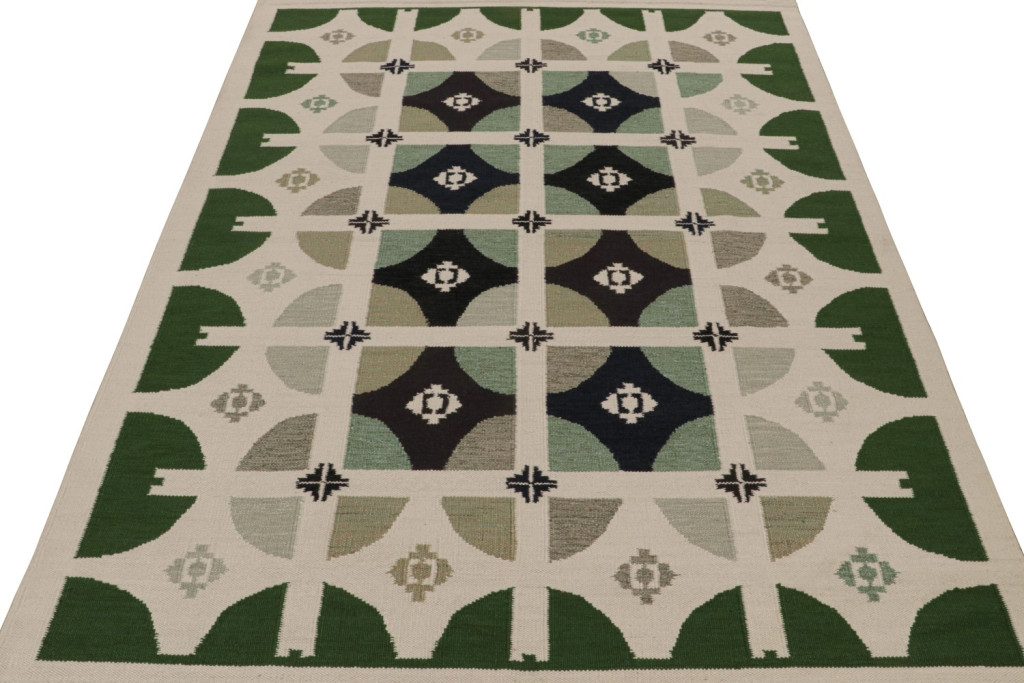 Custom Scandinavian Kilim Rug Green Geometric