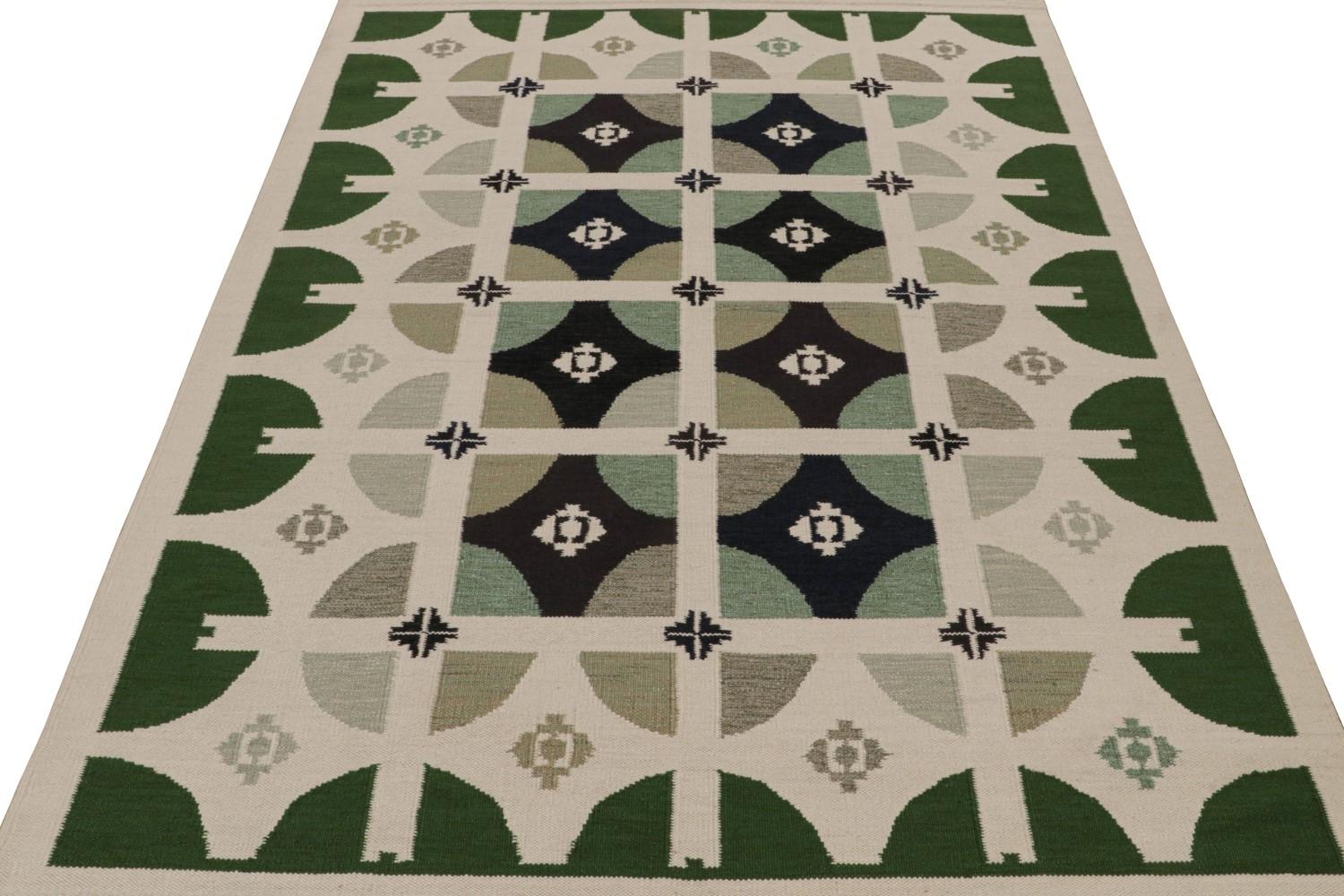 Custom Scandinavian Kilim Rug Green Geometric