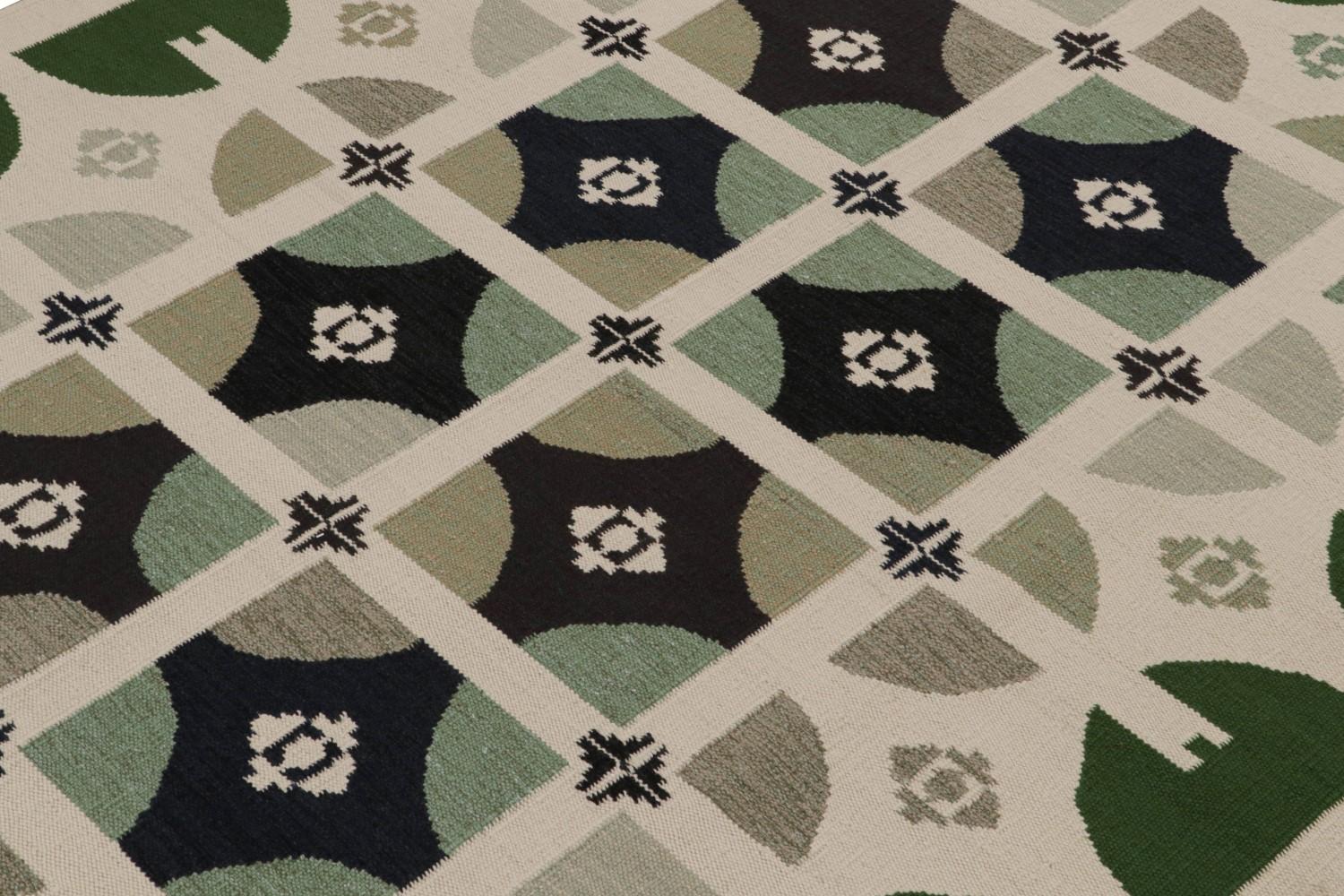Custom Scandinavian Kilim Rug Green Geometric