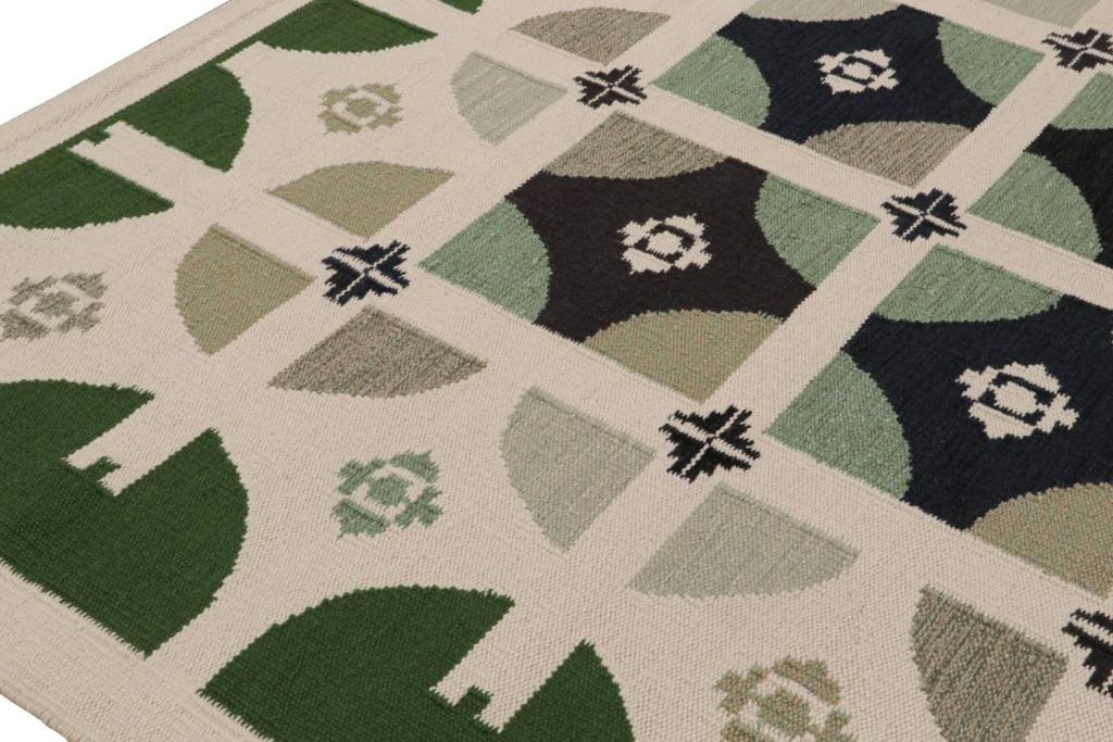 Custom Scandinavian Kilim Rug Green Geometric