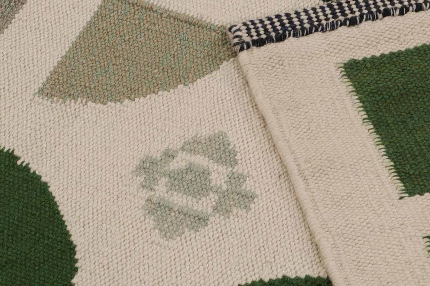 Custom Scandinavian Kilim Rug Green Geometric