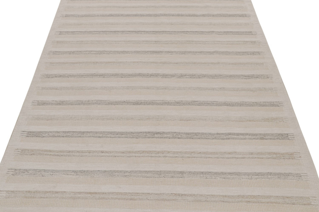 Scandinavian Kilim Rug with Beige Stripes