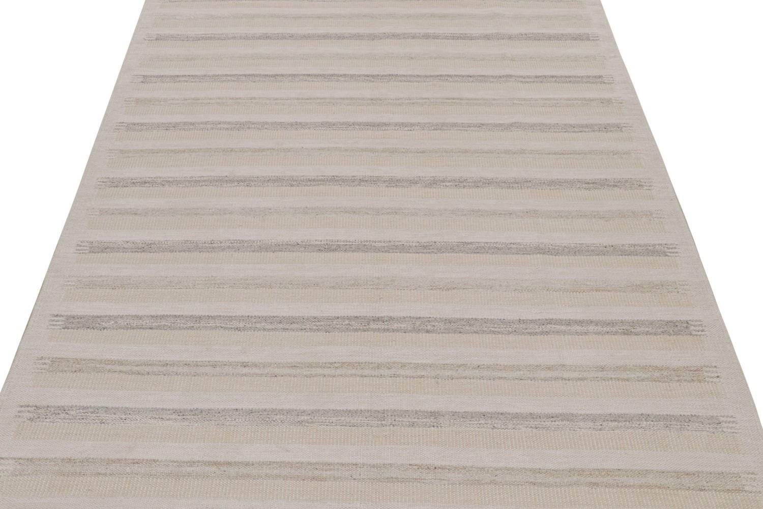 Scandinavian Kilim Rug with Beige Stripes