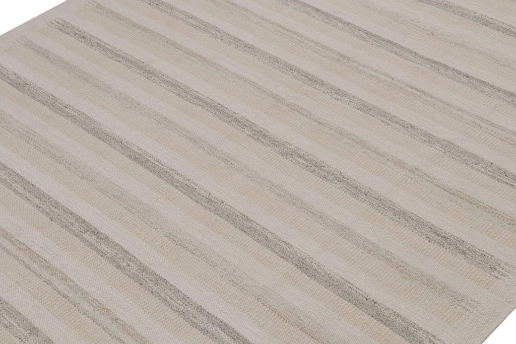 Scandinavian Kilim Rug with Beige Stripes