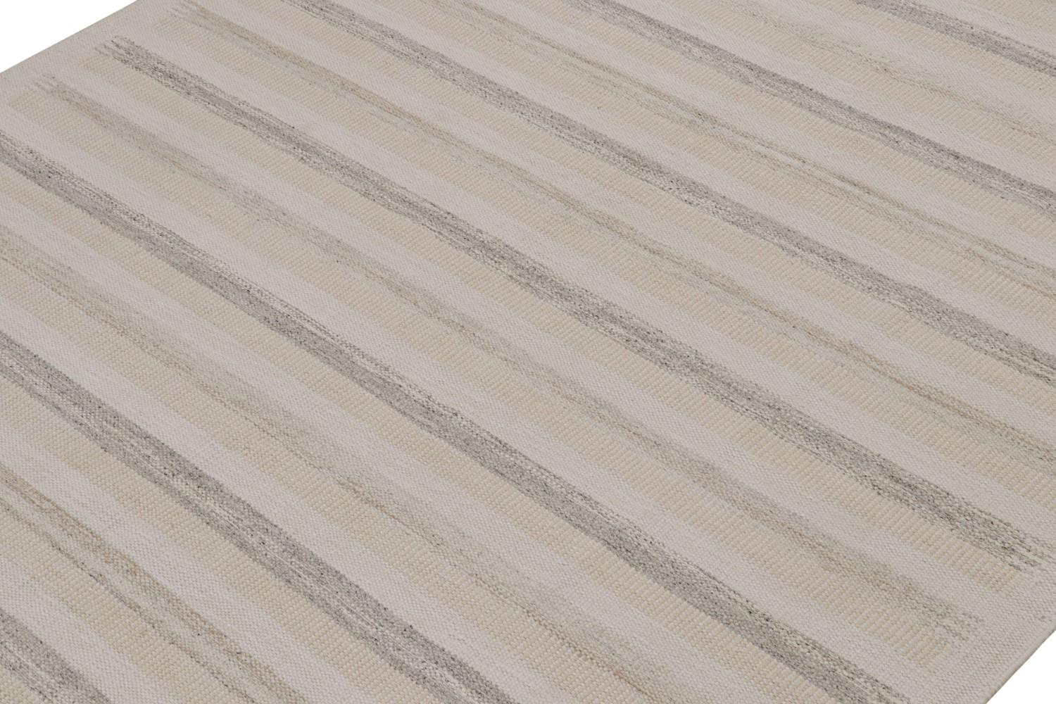 Scandinavian Kilim Rug with Beige Stripes