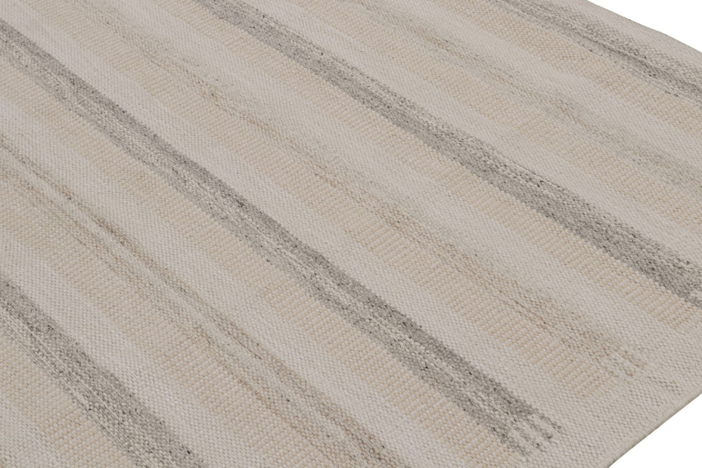 Scandinavian Kilim Rug with Beige Stripes