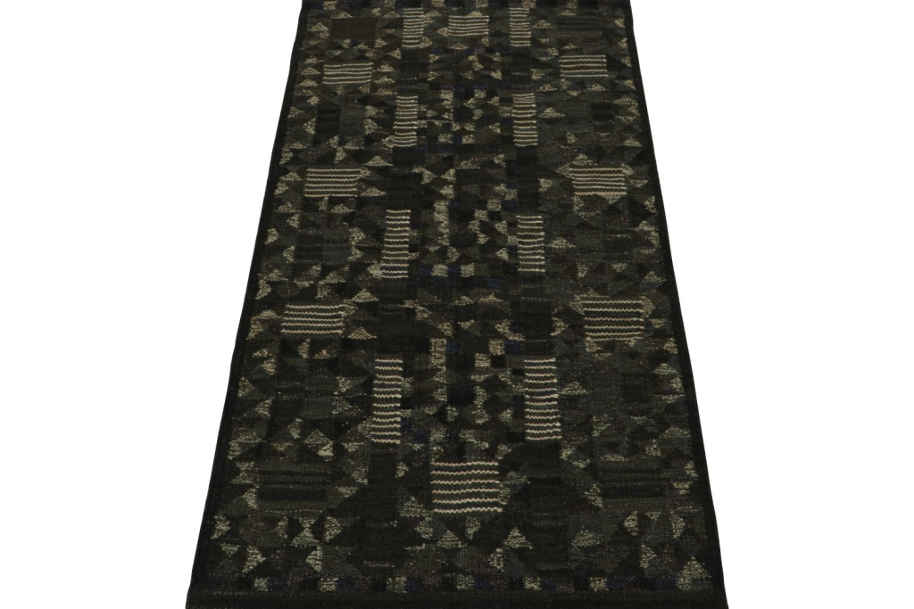 Black Scandinavian Kilim Runner Rug