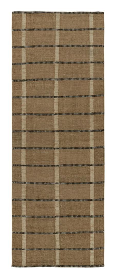 Beige-Brown Striped Hemp Scandinavian Kilim Runner Rug