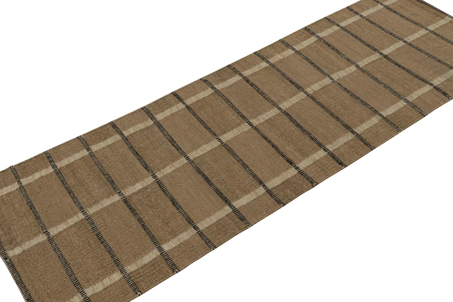 Beige-Brown Striped Hemp Scandinavian Kilim Runner Rug