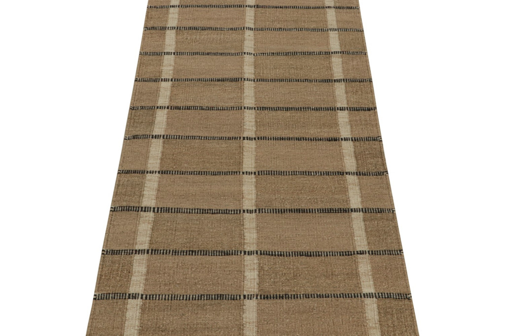 Beige-Brown Striped Hemp Scandinavian Kilim Runner Rug