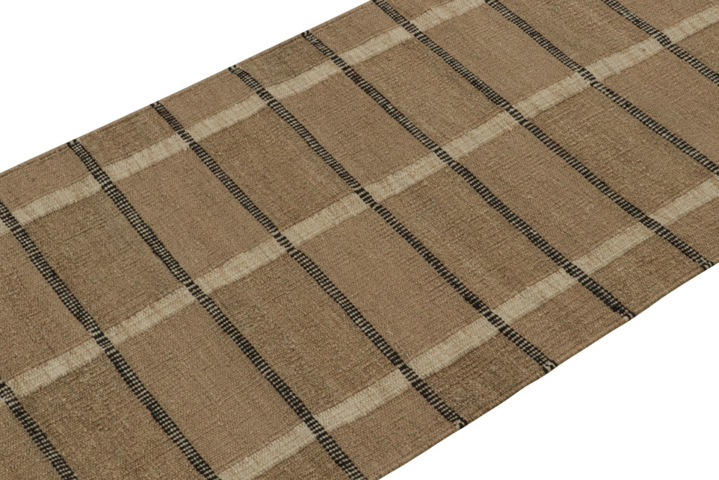 Beige-Brown Striped Hemp Scandinavian Kilim Runner Rug