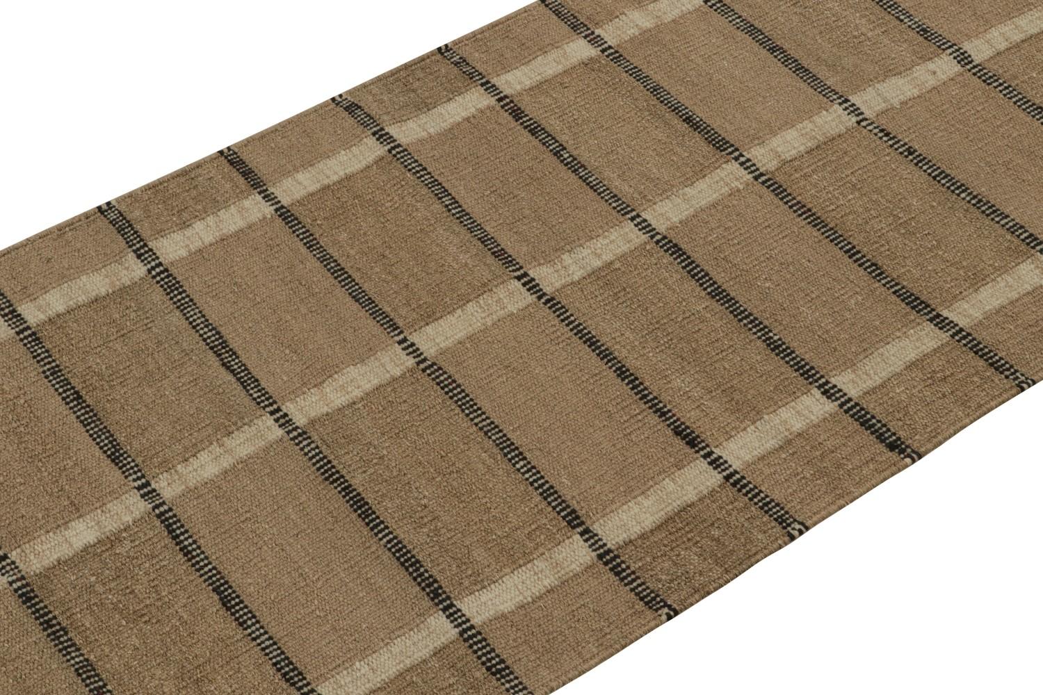 Beige-Brown Striped Hemp Scandinavian Kilim Runner Rug