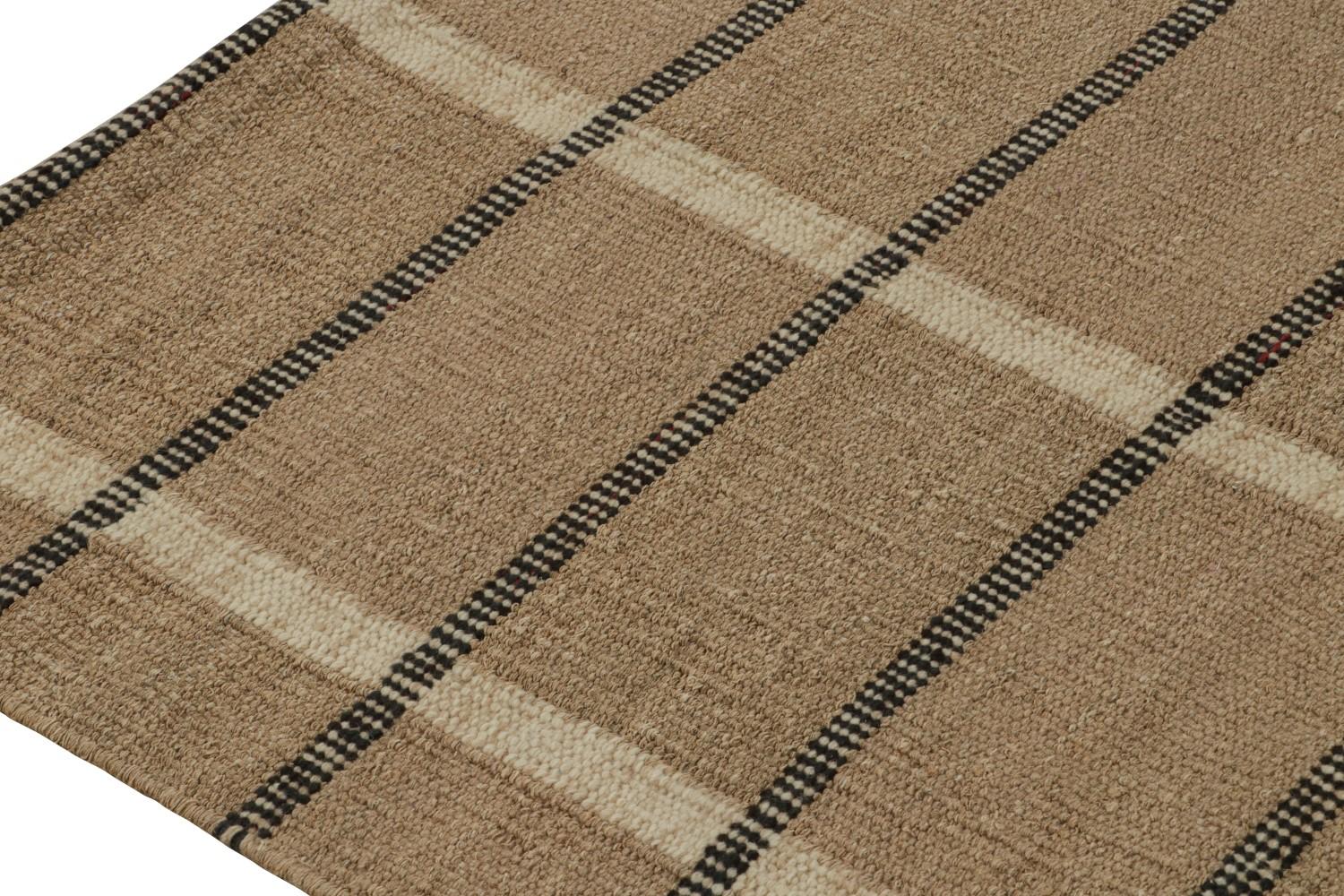 Beige-Brown Striped Hemp Scandinavian Kilim Runner Rug